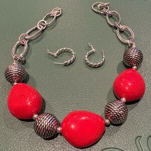 Premier Red and Silver Women's Jewelry Set